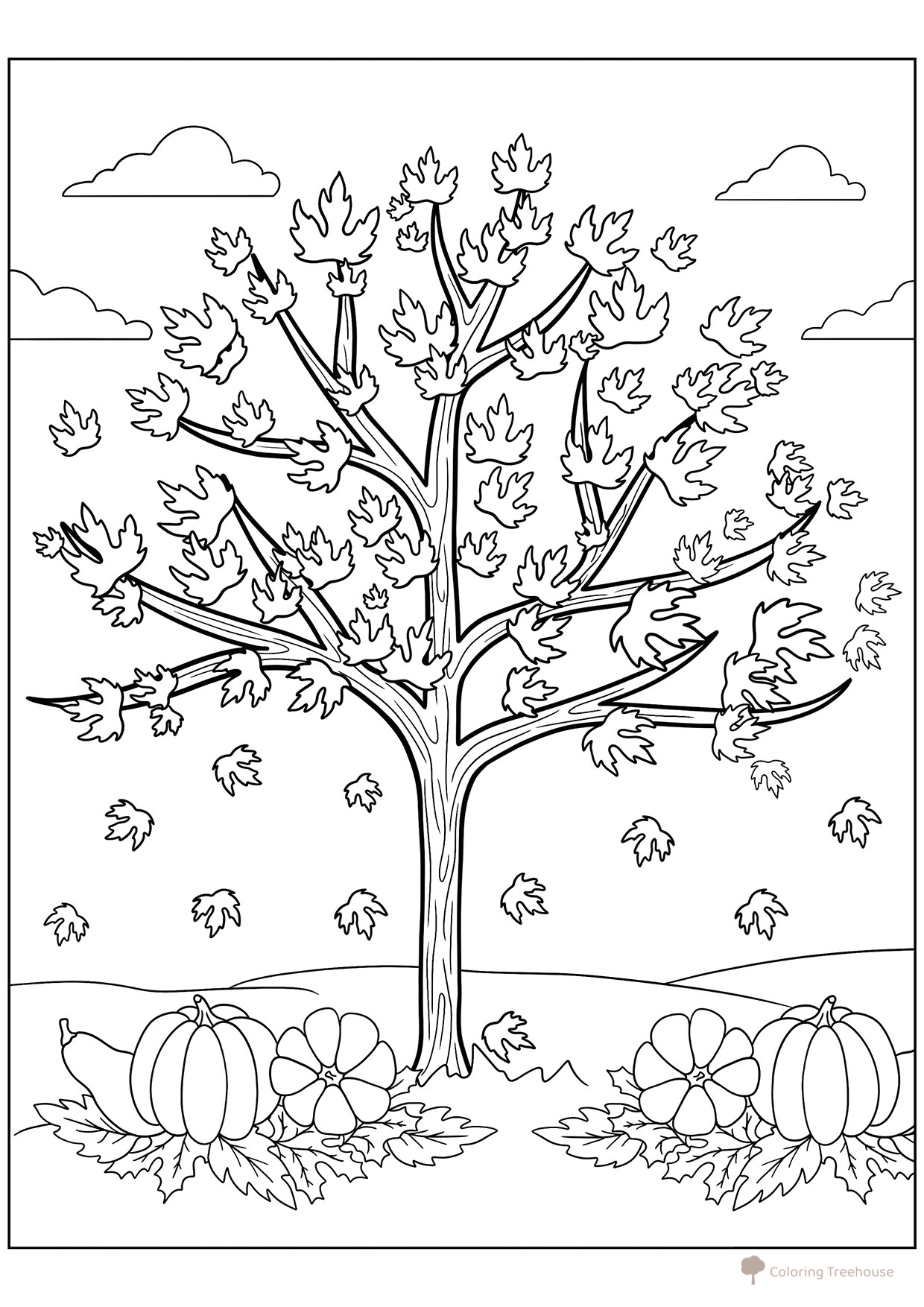 Tree Losing Leaves Coloring Page free printable Autumn Coloring Pages coloring page