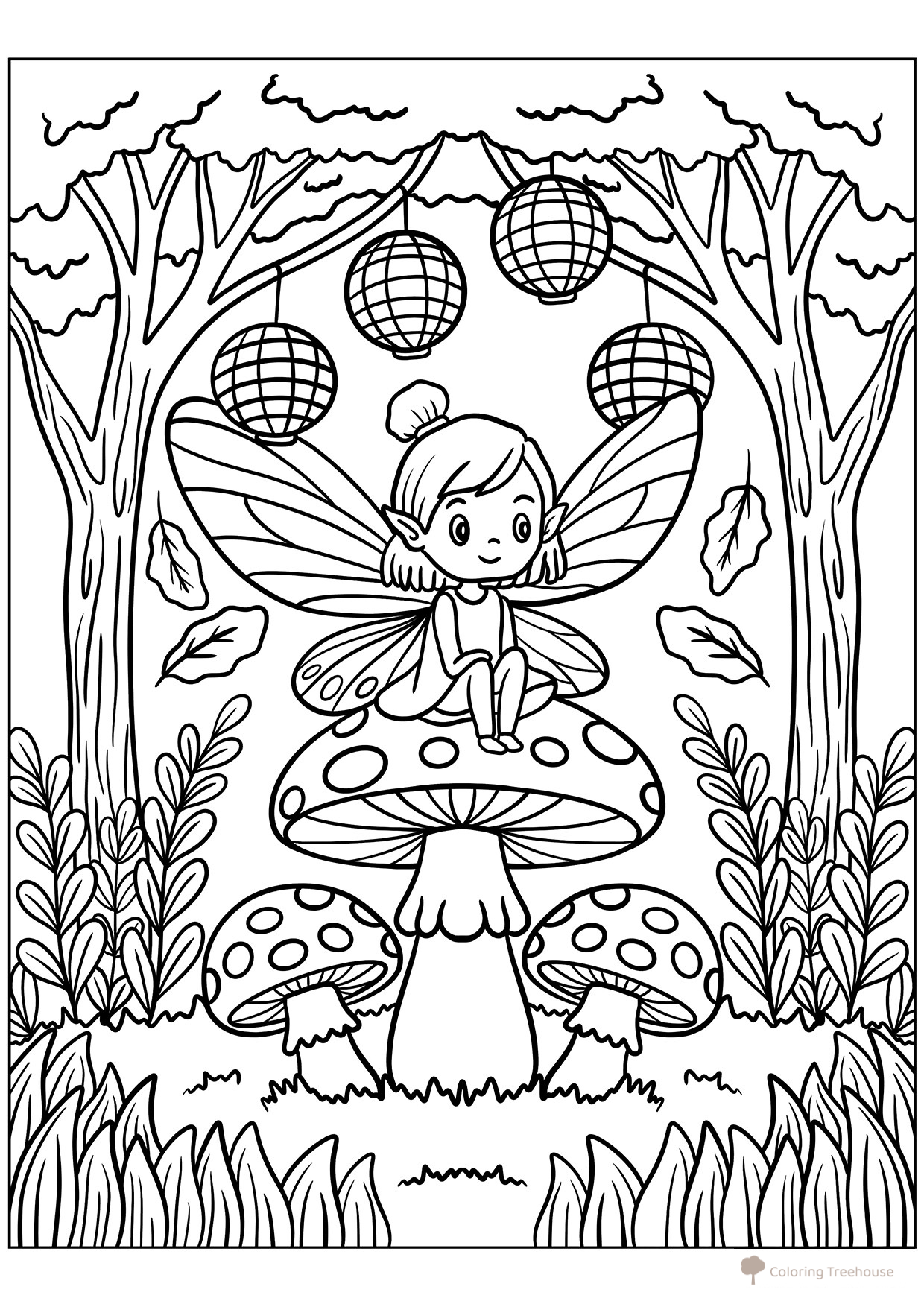 Página para colorear «Hada en el bosque otoñal» dibujo para colorear gratis de Páginas para colorear: Otoño