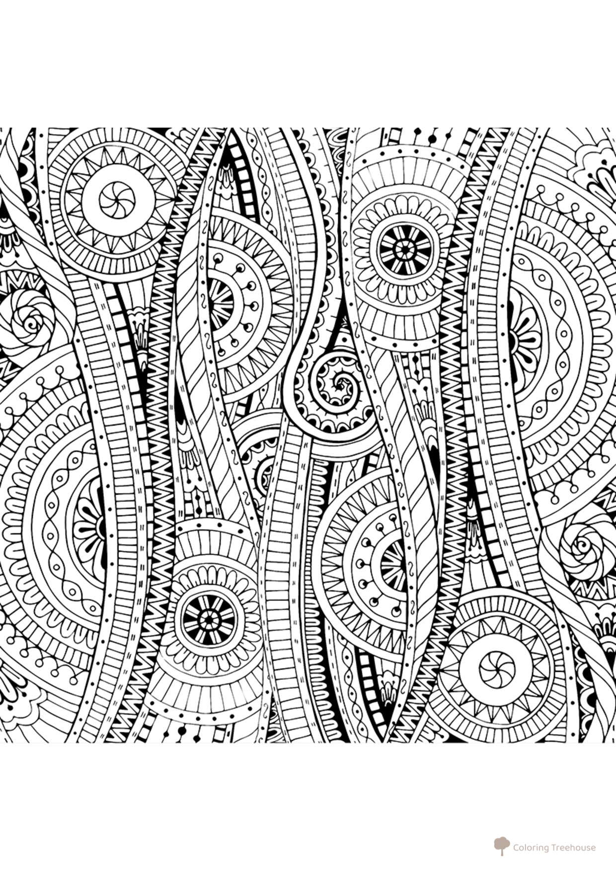 Página para colorear antiestrés: doodles con flores y adornos dibujo para colorear gratis de Anti-Stress Coloring Pages