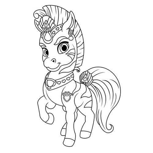 Página para colorear: La mascota real Jazmín — cebra Rayitas dibujo para colorear gratis de Páginas para colorear: las mascotas reales de las princesas Disney