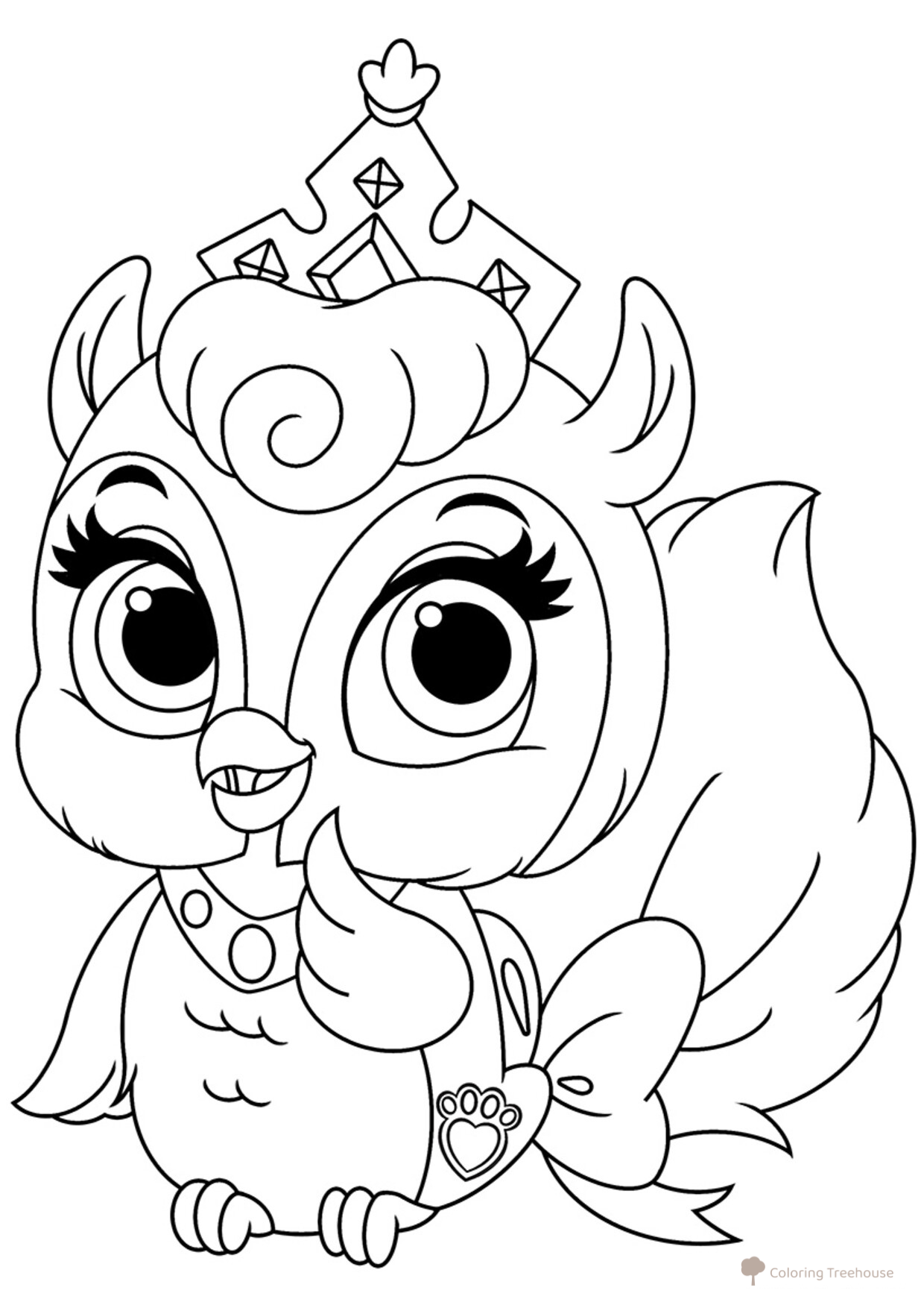 Página para colorear de la mascota de Aurora: el búho Fern dibujo para colorear gratis de Páginas para colorear: las mascotas reales de las princesas Disney