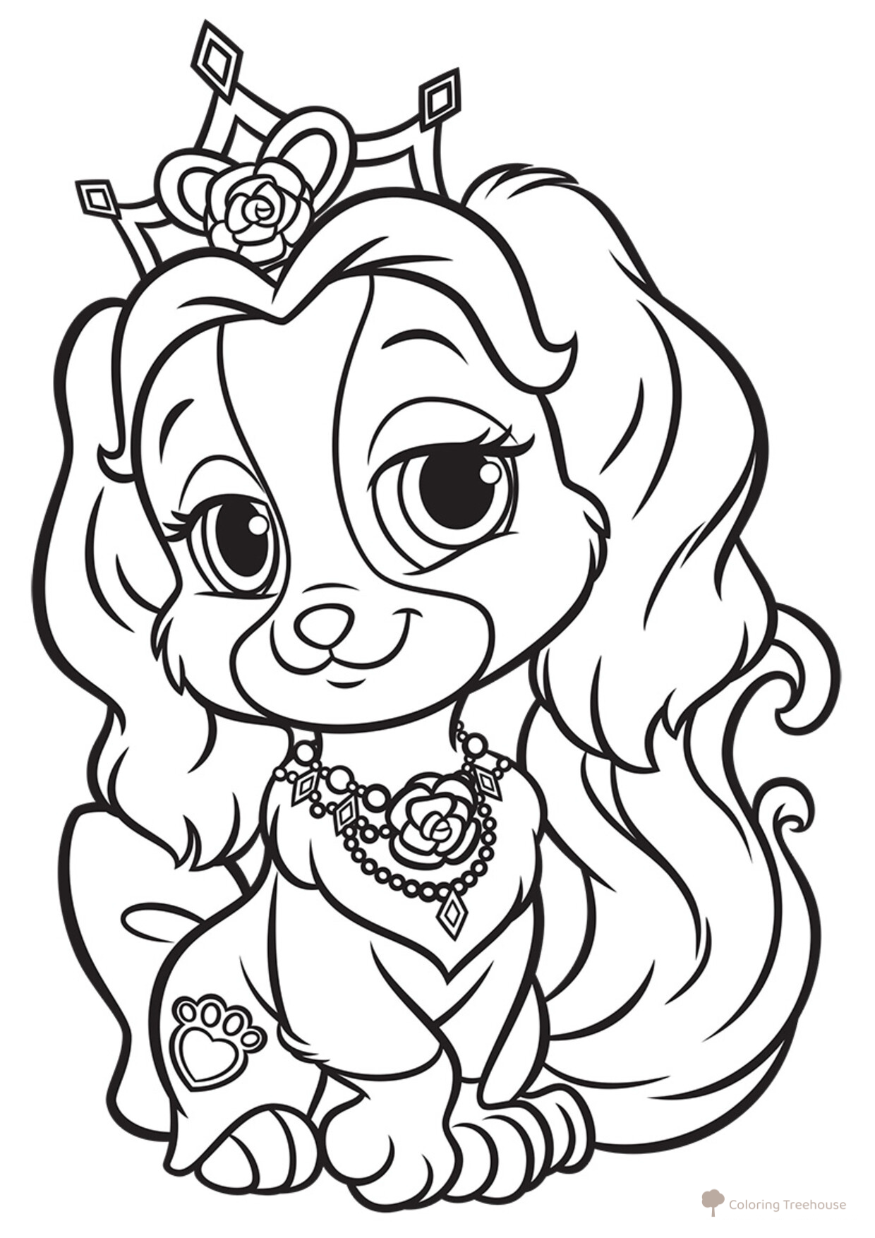 Páginas para colorear: Cachorro Belle (mascota) dibujo para colorear gratis de Páginas para colorear: las mascotas reales de las princesas Disney