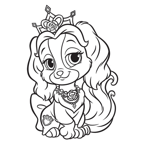 Páginas para colorear: Cachorro Belle (mascota) dibujo para colorear gratis de Páginas para colorear: las mascotas reales de las princesas Disney