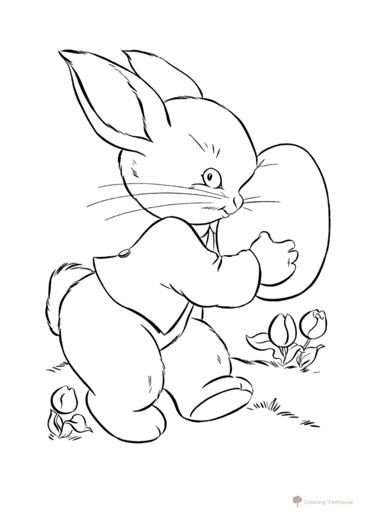 Página para colorear: El conejo encontró un huevo de Pascua dibujo para colorear gratis de Pascua — páginas para colorear