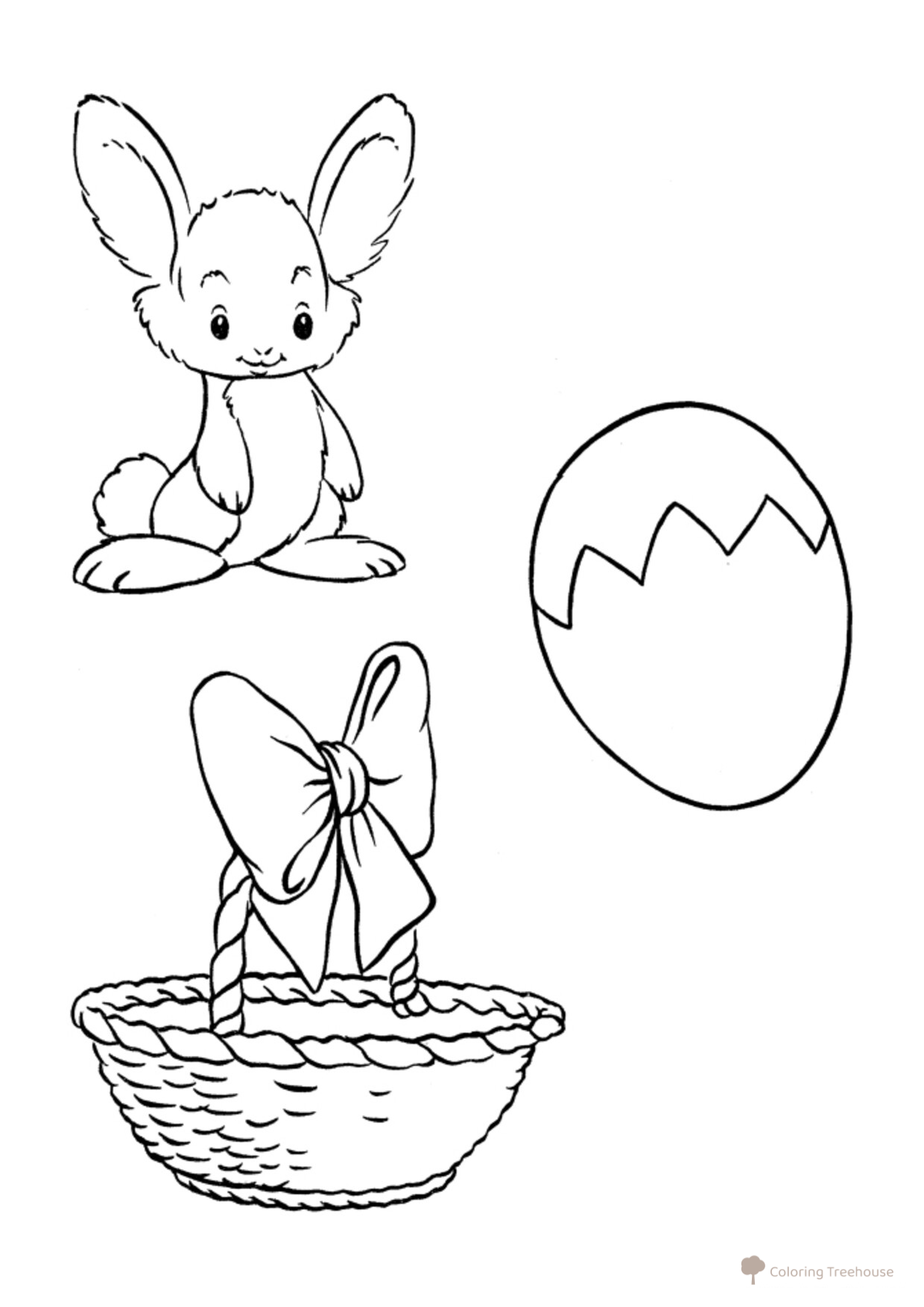 Página para colorear: canasta de Pascua, huevo, conejo dibujo para colorear gratis de Pascua — páginas para colorear