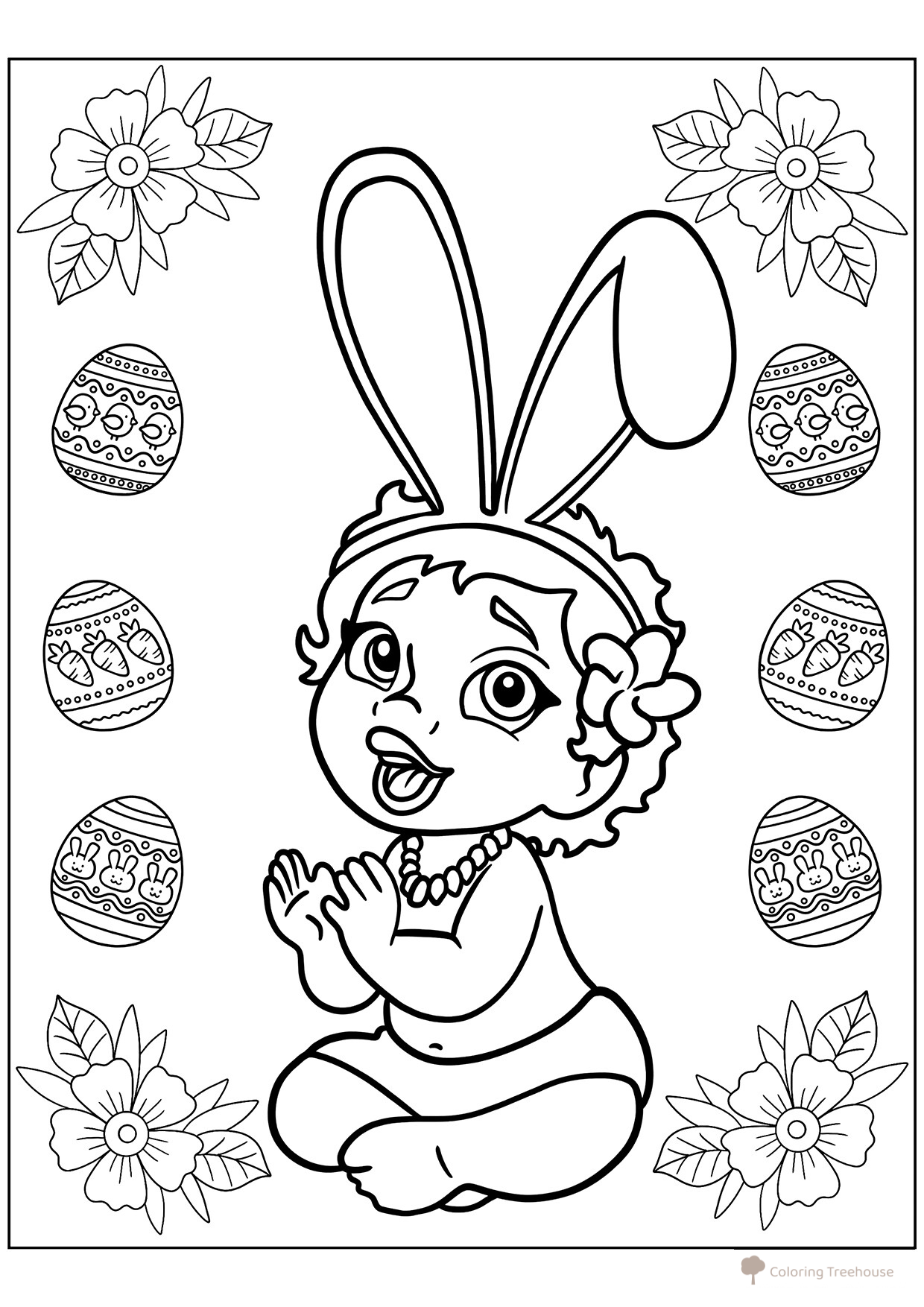 Libro para colorear «Moana bebé de Pascua» dibujo para colorear gratis de Pascua — páginas para colorear