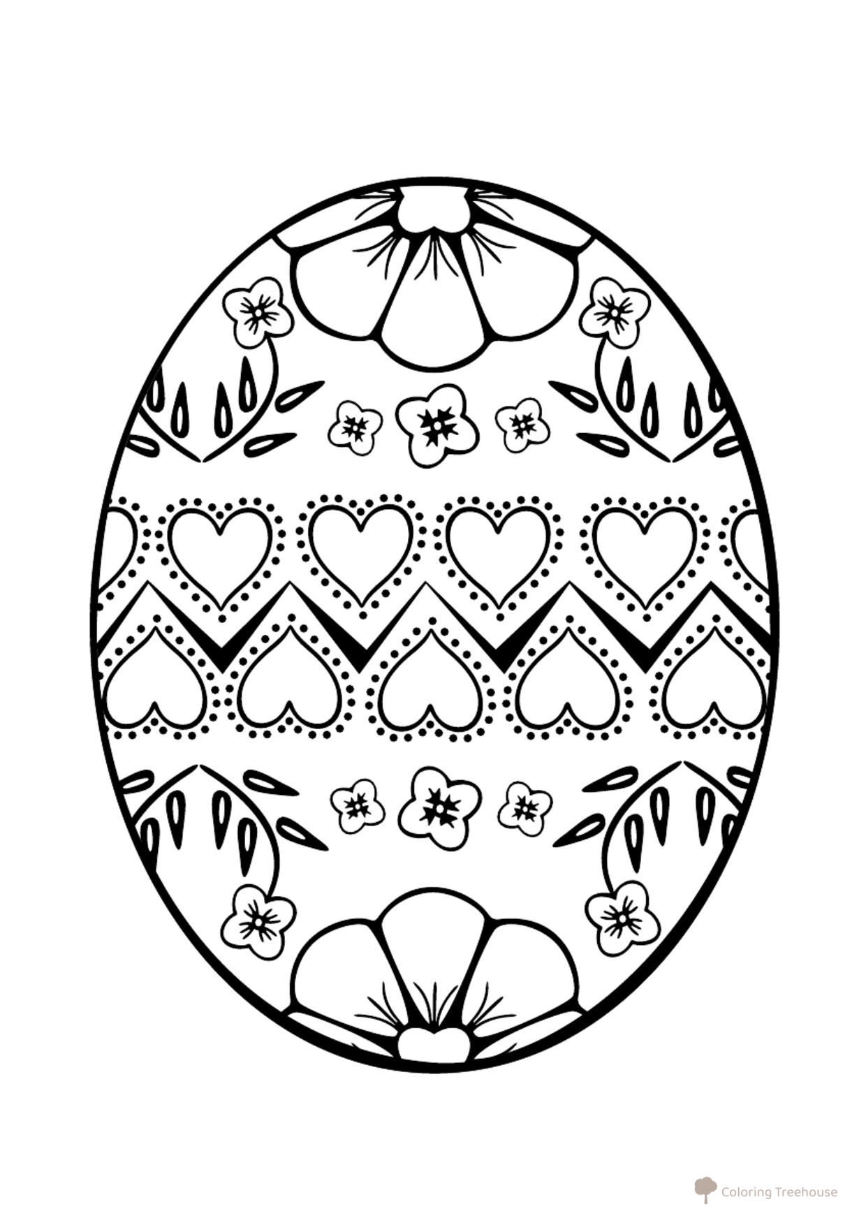 Página para colorear: Huevo de Pascua con corazones dibujo para colorear gratis de Pascua — páginas para colorear