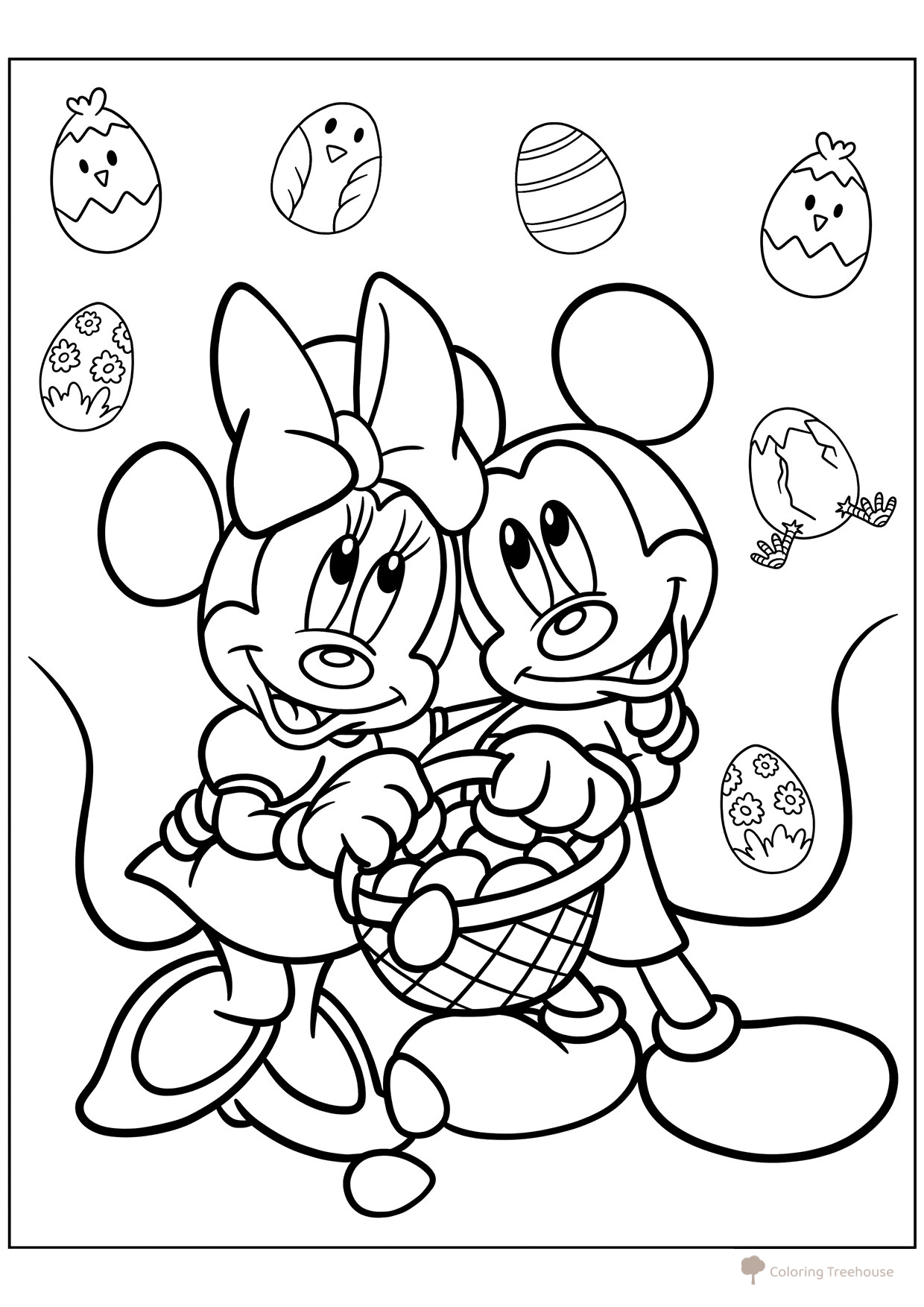 Página para colorear «Mickey Mouse y Minnie Mouse de Pascua» dibujo para colorear gratis de Pascua — páginas para colorear