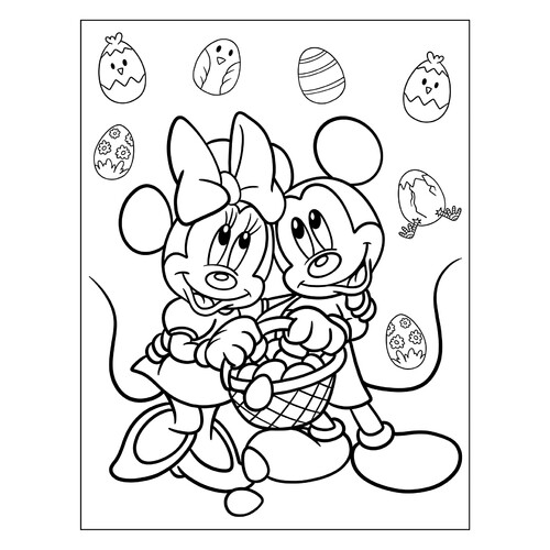 Página para colorear «Mickey Mouse y Minnie Mouse de Pascua» dibujo para colorear gratis de Pascua — páginas para colorear