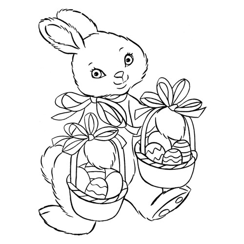 Página para colorear: Conejo de Pascua con dos cestas de huevos dibujo para colorear gratis de Pascua — páginas para colorear