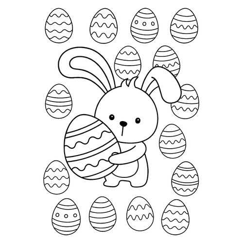 Página para colorear «Conejito de Pascua con huevos para los más pequeños» dibujo para colorear gratis de Pascua — páginas para colorear