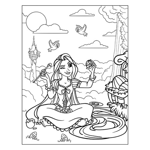 Página para colorear «Rapunzel pinta un huevo de Pascua» dibujo para colorear gratis de Pascua — páginas para colorear