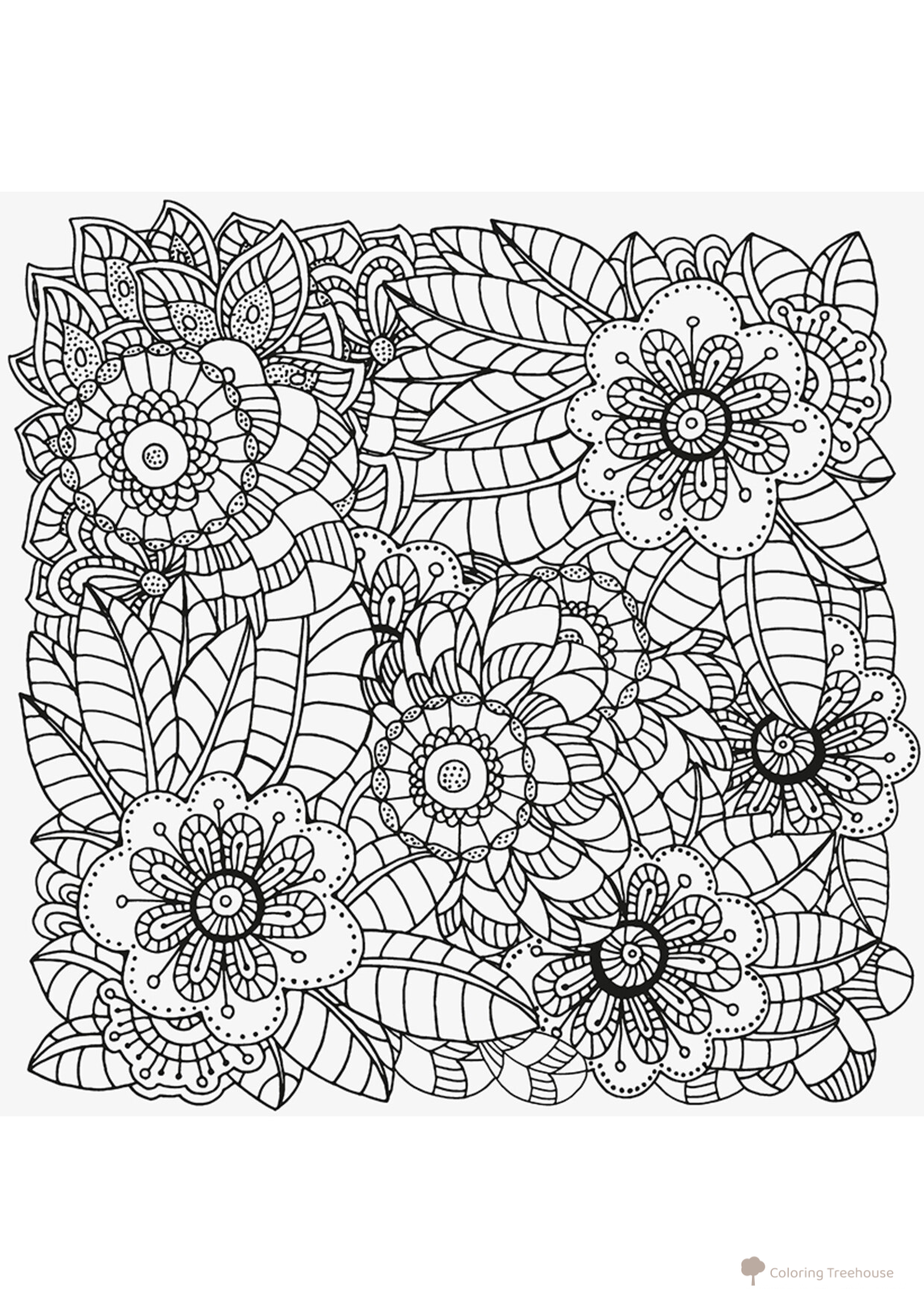 Retro Flowers Anti-Stress Coloring Page free printable Anti-Stress Coloring Pages coloring page