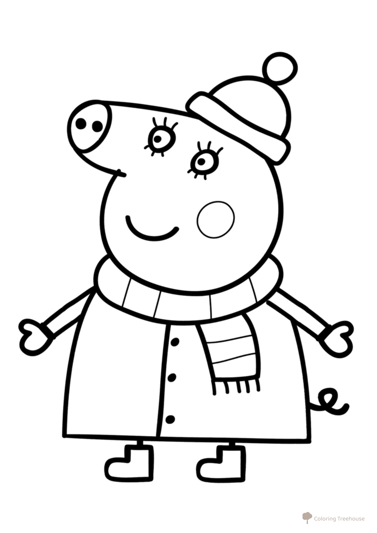Dibujo para colorear: Mamá Cerdita con ropa de invierno dibujo para colorear gratis de Páginas para colorear de la Peppa Pig