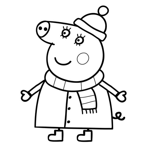 Dibujo para colorear: Mamá Cerdita con ropa de invierno dibujo para colorear gratis de Páginas para colorear de la Peppa Pig