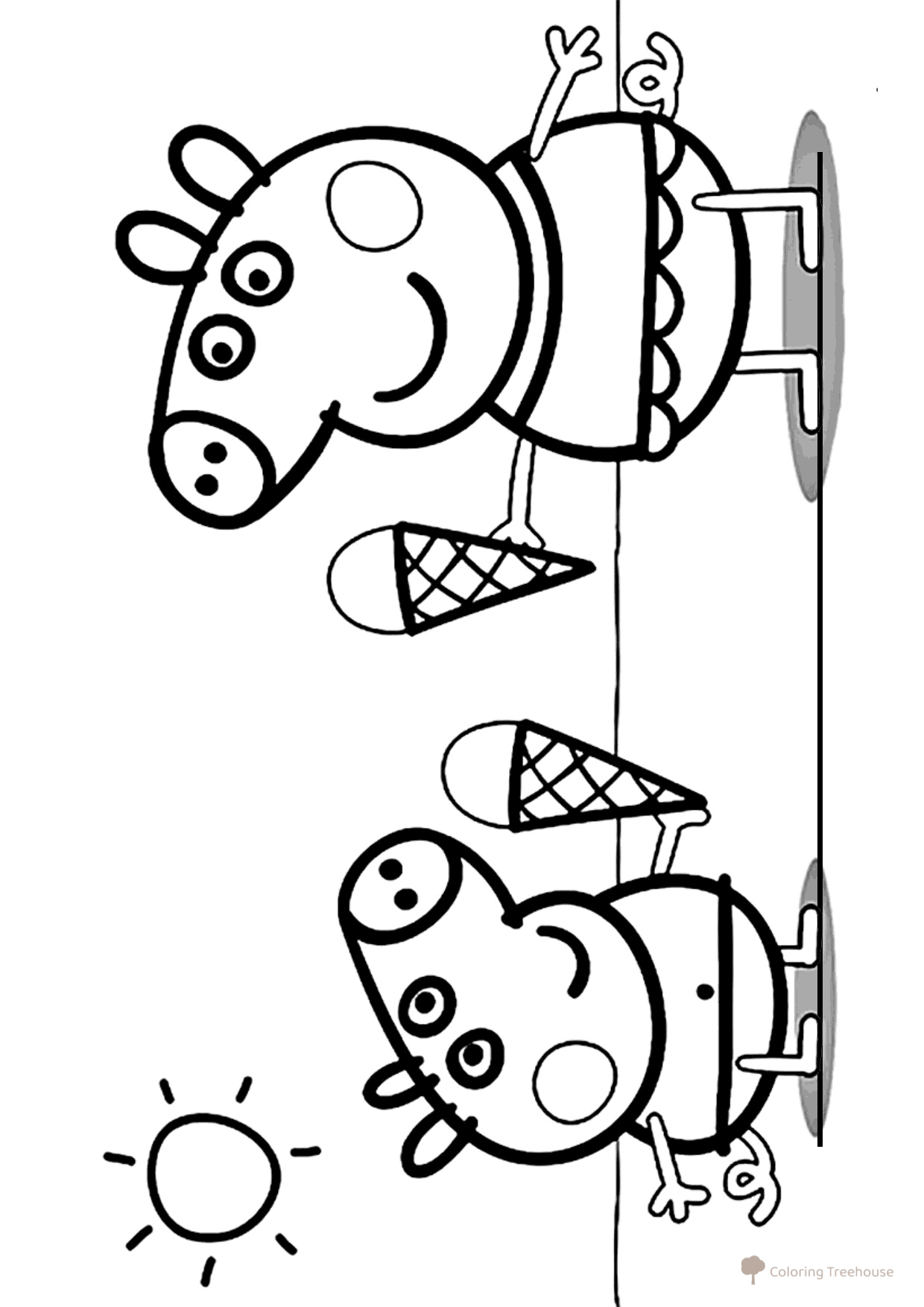 Peppa and George with Ice Cream Coloring Page free printable Peppa Pig Coloring Pages coloring page