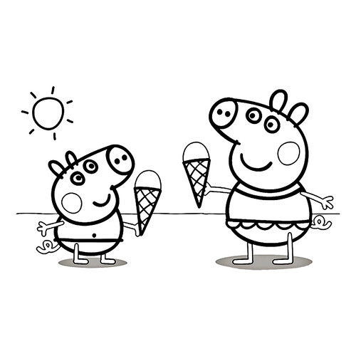Peppa and George with Ice Cream Coloring Page free printable Peppa Pig Coloring Pages coloring page