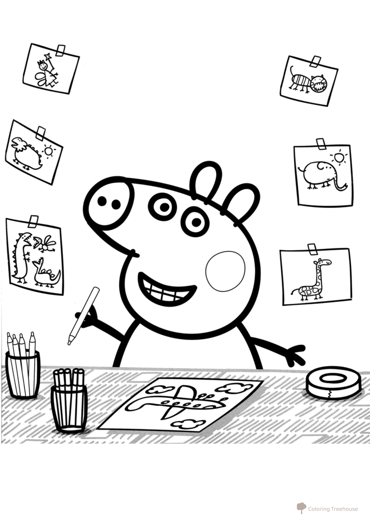 Peppa Pig Draws Coloring Page free printable Peppa Pig Coloring Pages coloring page