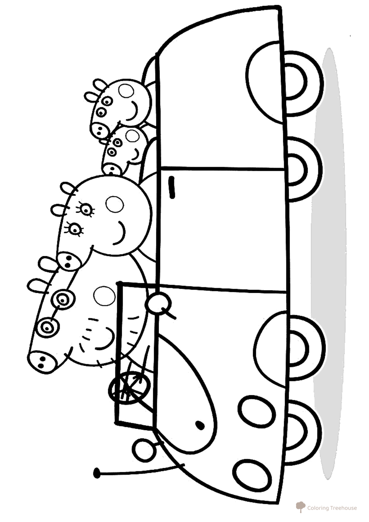 Peppa con la familia en el coche — página para colorear dibujo para colorear gratis de Páginas para colorear de la Peppa Pig