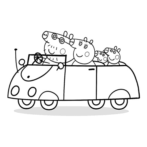 Peppa con la familia en el coche — página para colorear dibujo para colorear gratis de Páginas para colorear de la Peppa Pig