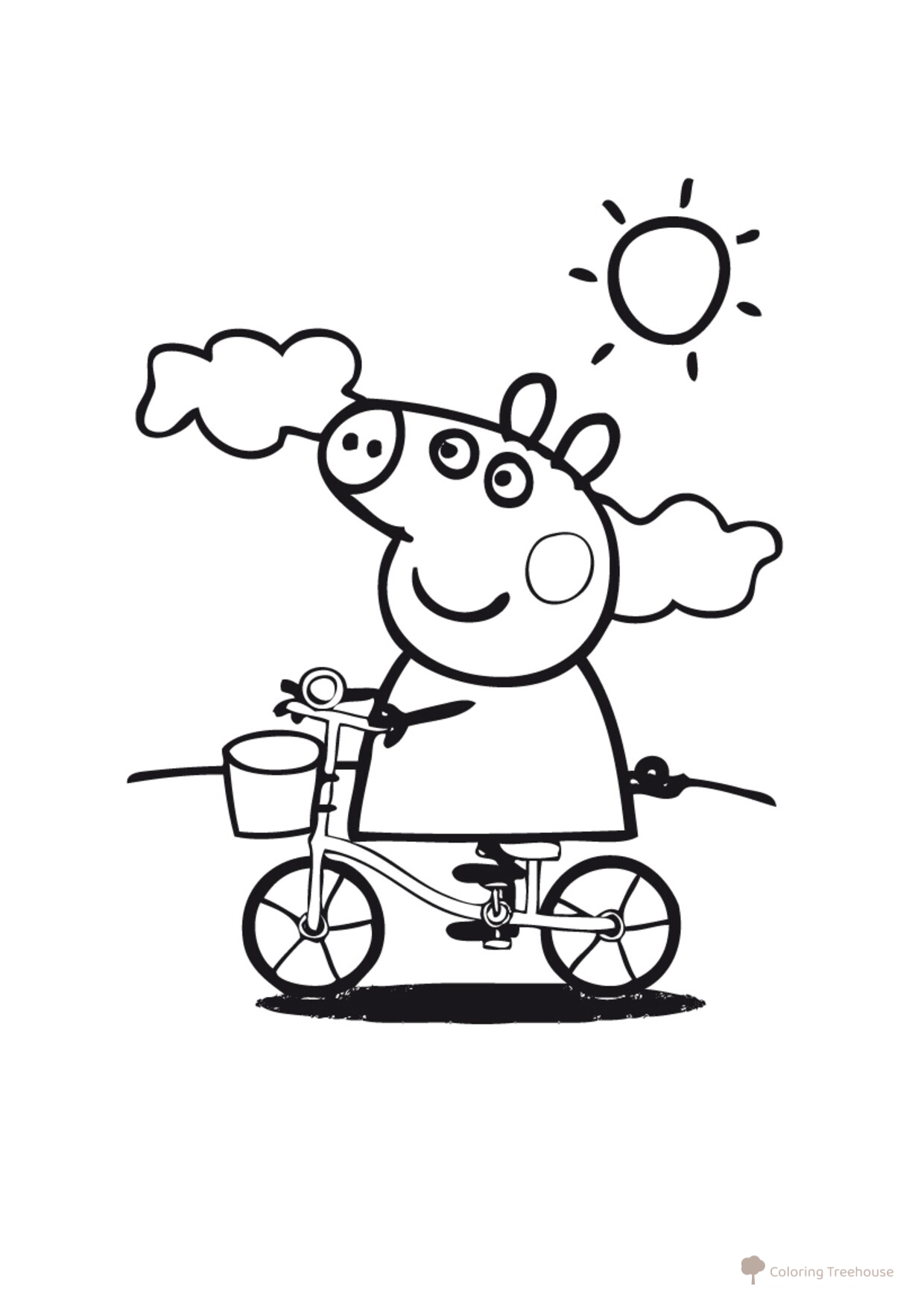 Dibujo para colorear: Peppa Pig en bicicleta dibujo para colorear gratis de Páginas para colorear de la Peppa Pig