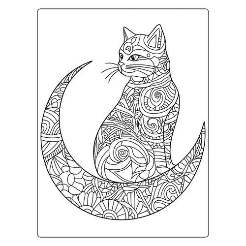 Cat on the Moon Coloring Page free printable Anti-Stress Coloring Pages coloring page