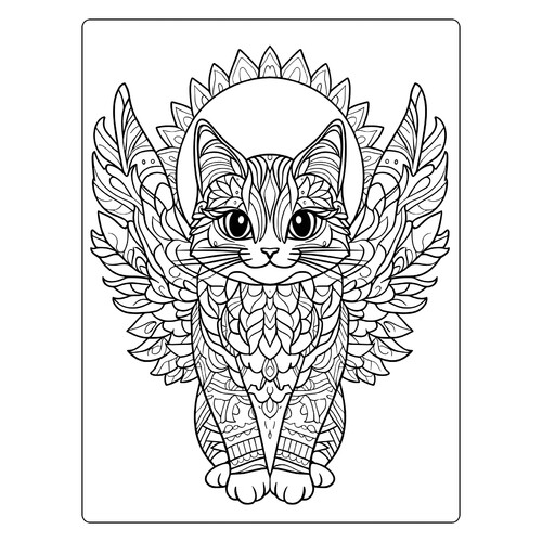 Cat with Wings Coloring Page free printable Anti-Stress Coloring Pages coloring page