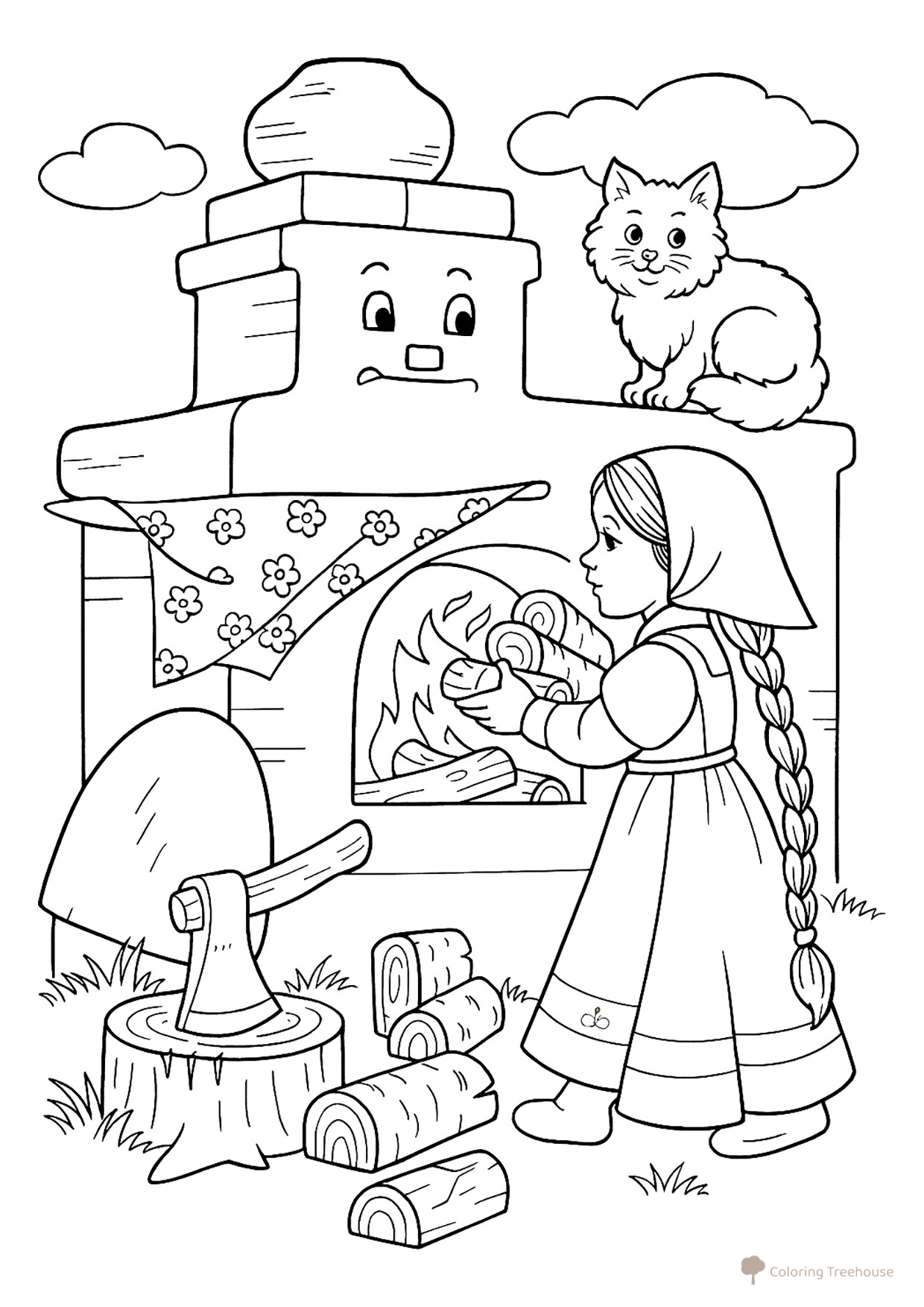 Página para colorear «Alyonushka» del cuento "Gusi-Lebedi" dibujo para colorear gratis de Páginas para colorear de cuentos