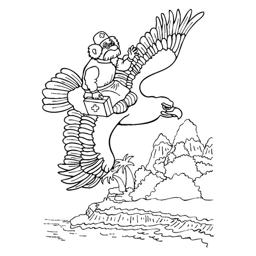 Página para colorear «Aybolit en el águila» (cuento de Chukovski) dibujo para colorear gratis de Páginas para colorear de cuentos