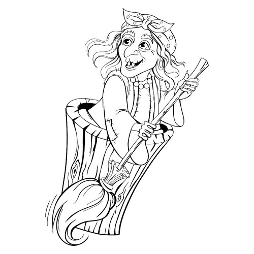 Baba Yaga in a Mortar Coloring Page free printable Fairy Tale Coloring Pages coloring page