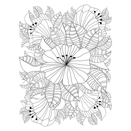 Fall Leaves and Flowers Coloring Page free printable Anti-Stress Coloring Pages coloring page