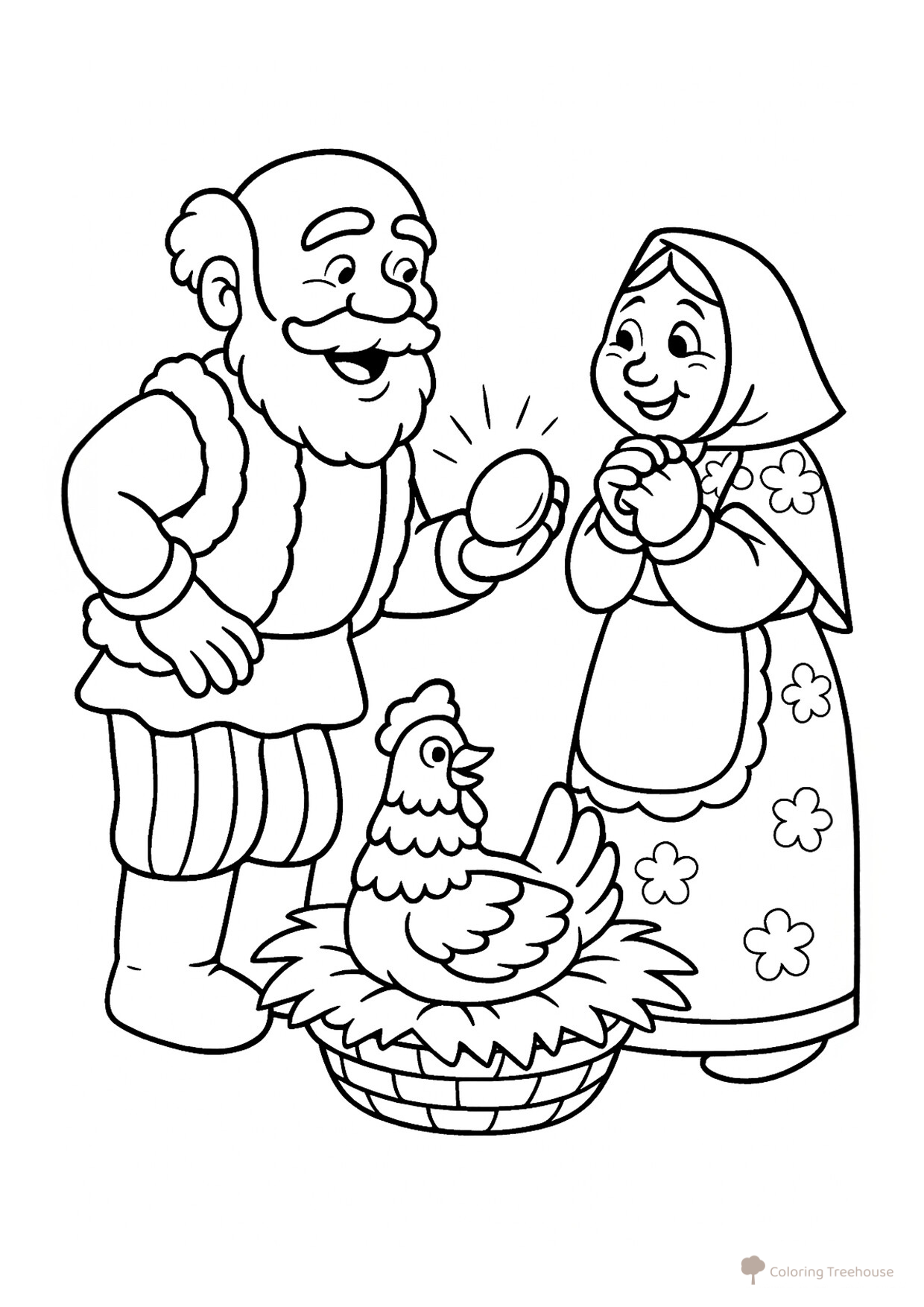 Página para colorear «La gallina Ryaba puso un huevo de oro» dibujo para colorear gratis de Páginas para colorear de cuentos
