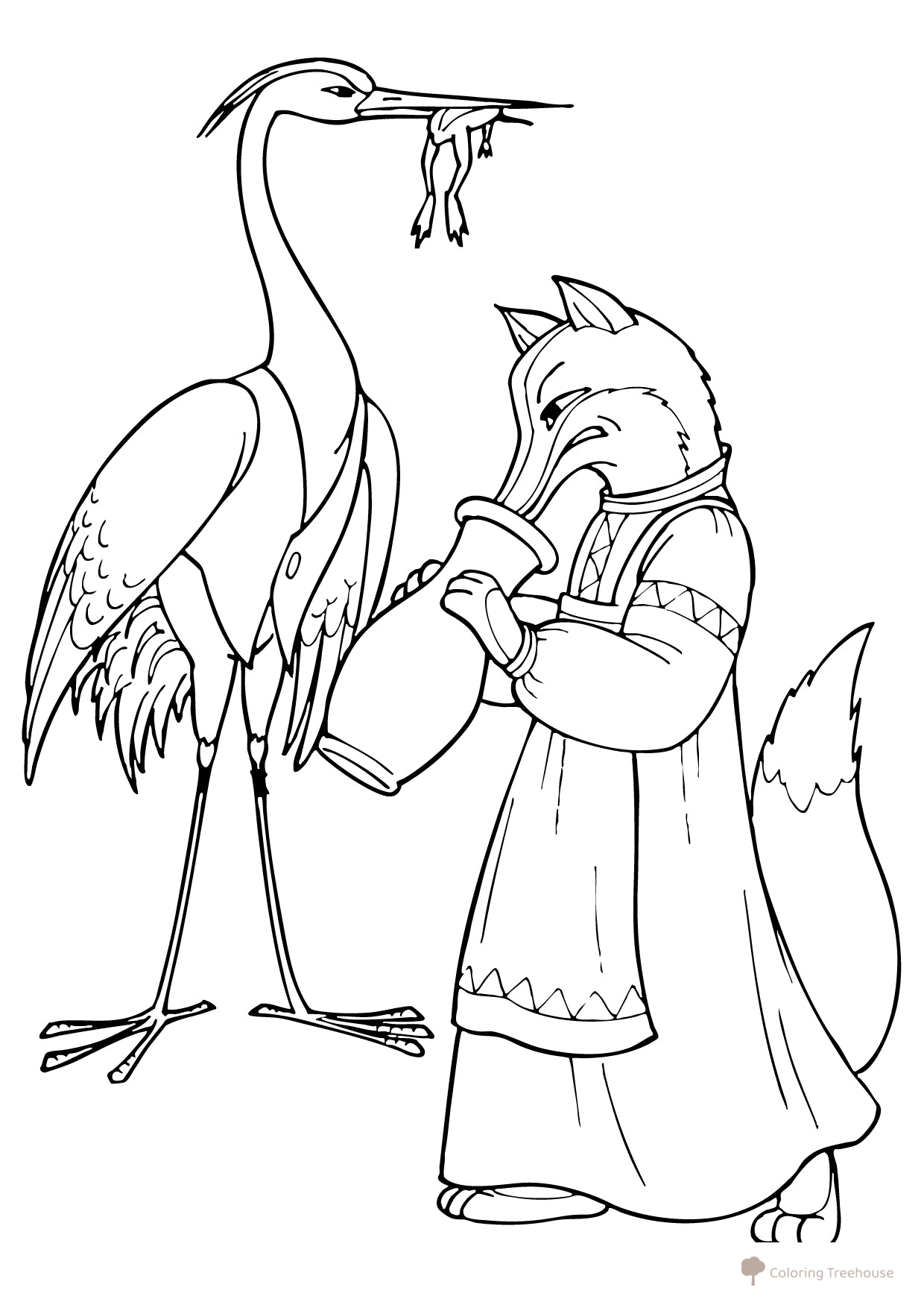 Fox and the Crane Coloring Page free printable Fairy Tale Coloring Pages coloring page
