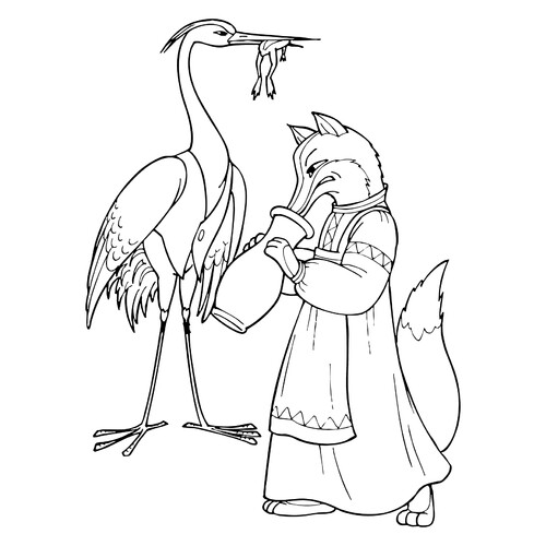 Fox and the Crane Coloring Page free printable Fairy Tale Coloring Pages coloring page