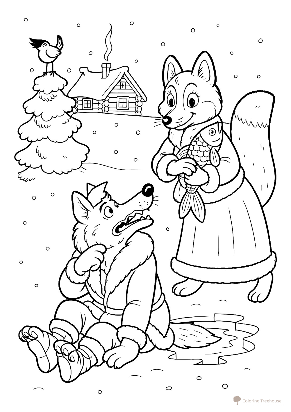 Little Fox and the Wolf Coloring Page free printable Fairy Tale Coloring Pages coloring page