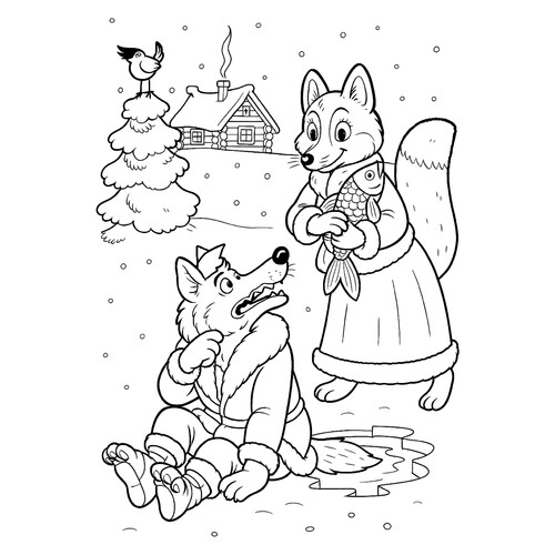 Little Fox and the Wolf Coloring Page free printable Fairy Tale Coloring Pages coloring page
