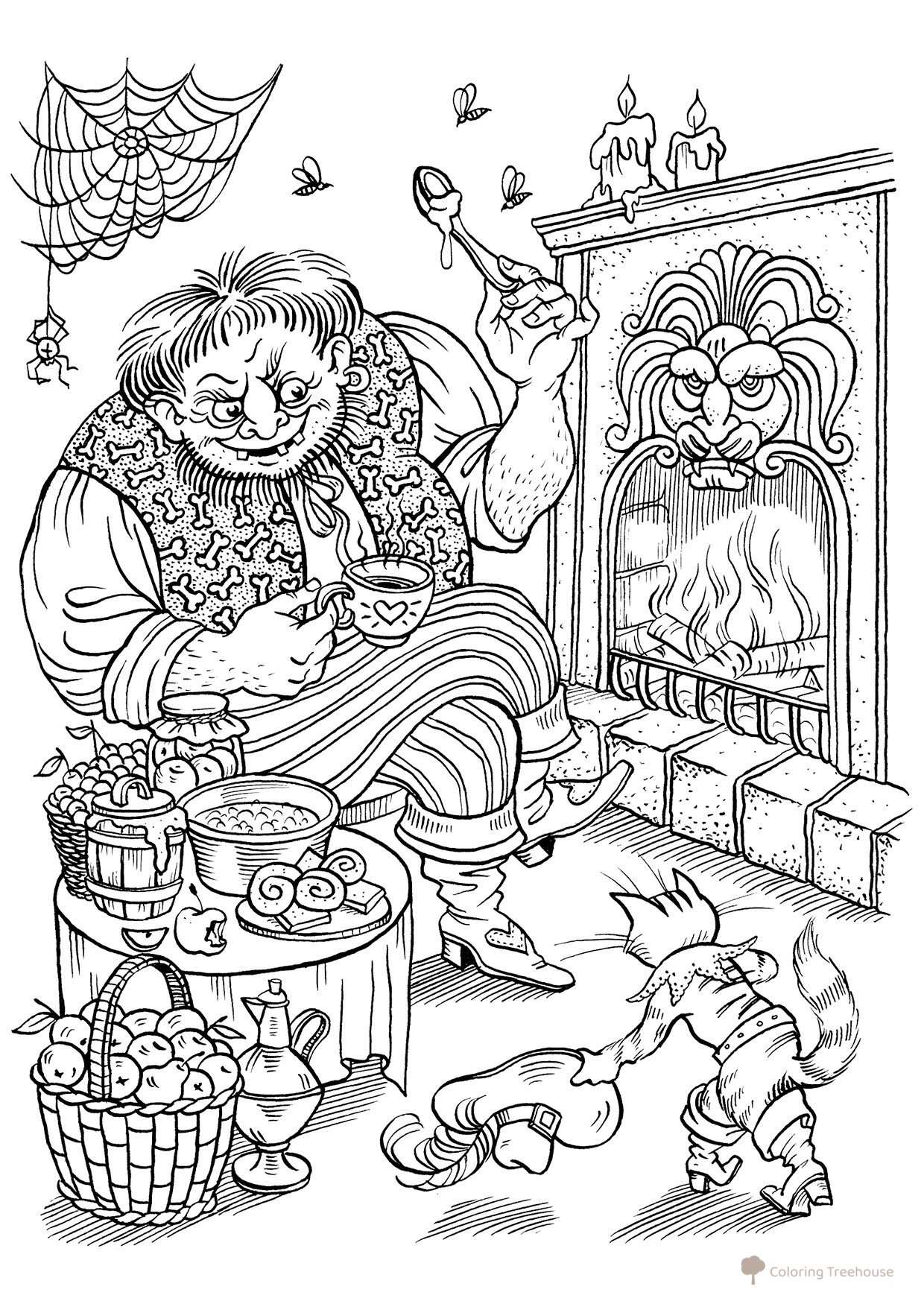 Ogre and Puss in Boots Coloring Page free printable Fairy Tale Coloring Pages coloring page