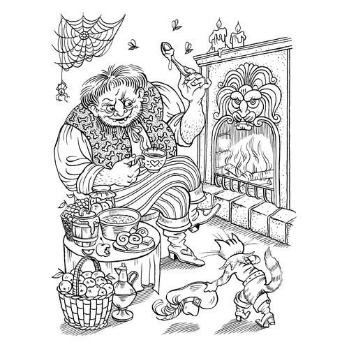 Ogre and Puss in Boots Coloring Page free printable Fairy Tale Coloring Pages coloring page