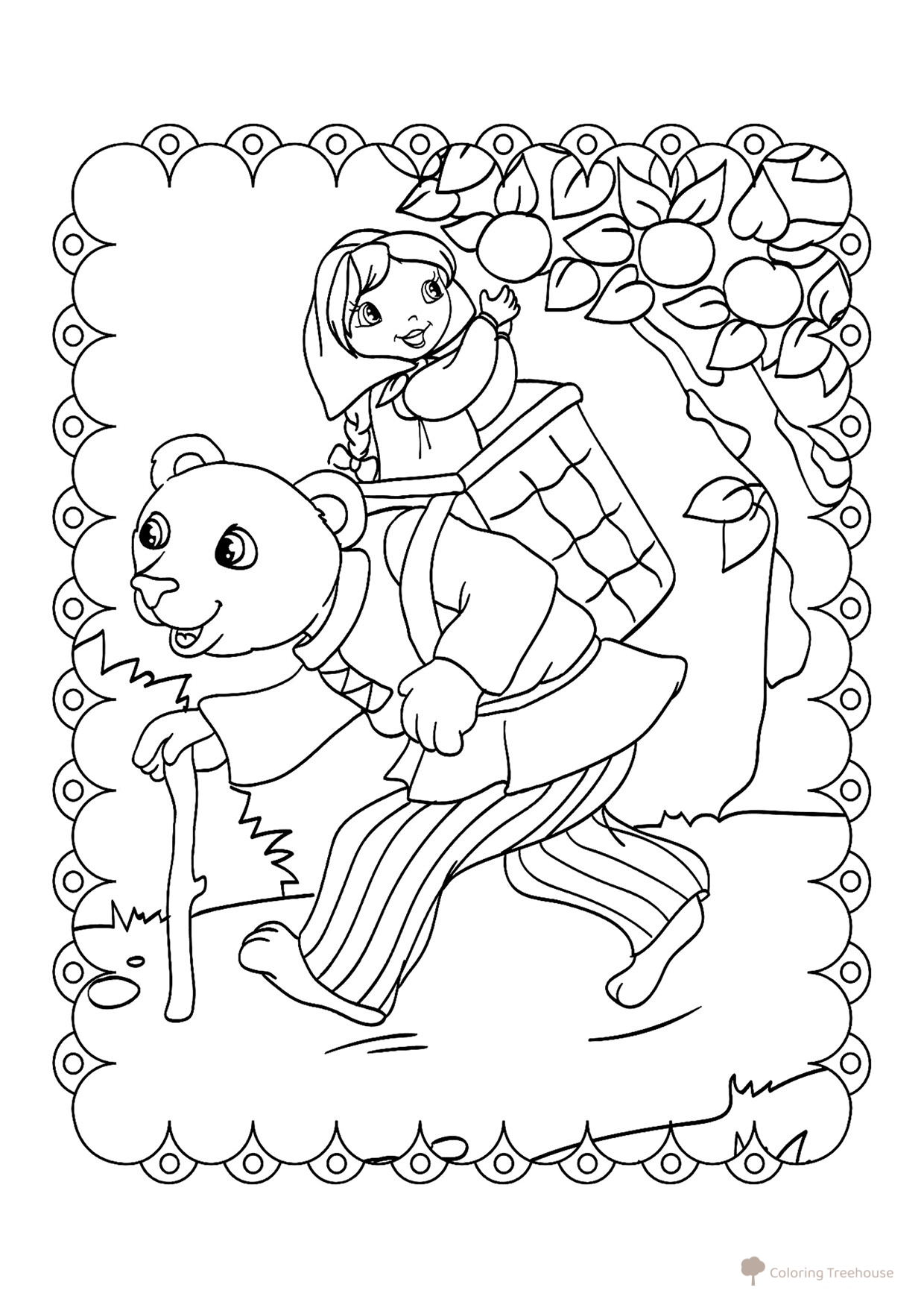 Masha Behind the Bear Coloring Page free printable Fairy Tale Coloring Pages coloring page