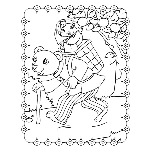 Masha Behind the Bear Coloring Page free printable Fairy Tale Coloring Pages coloring page