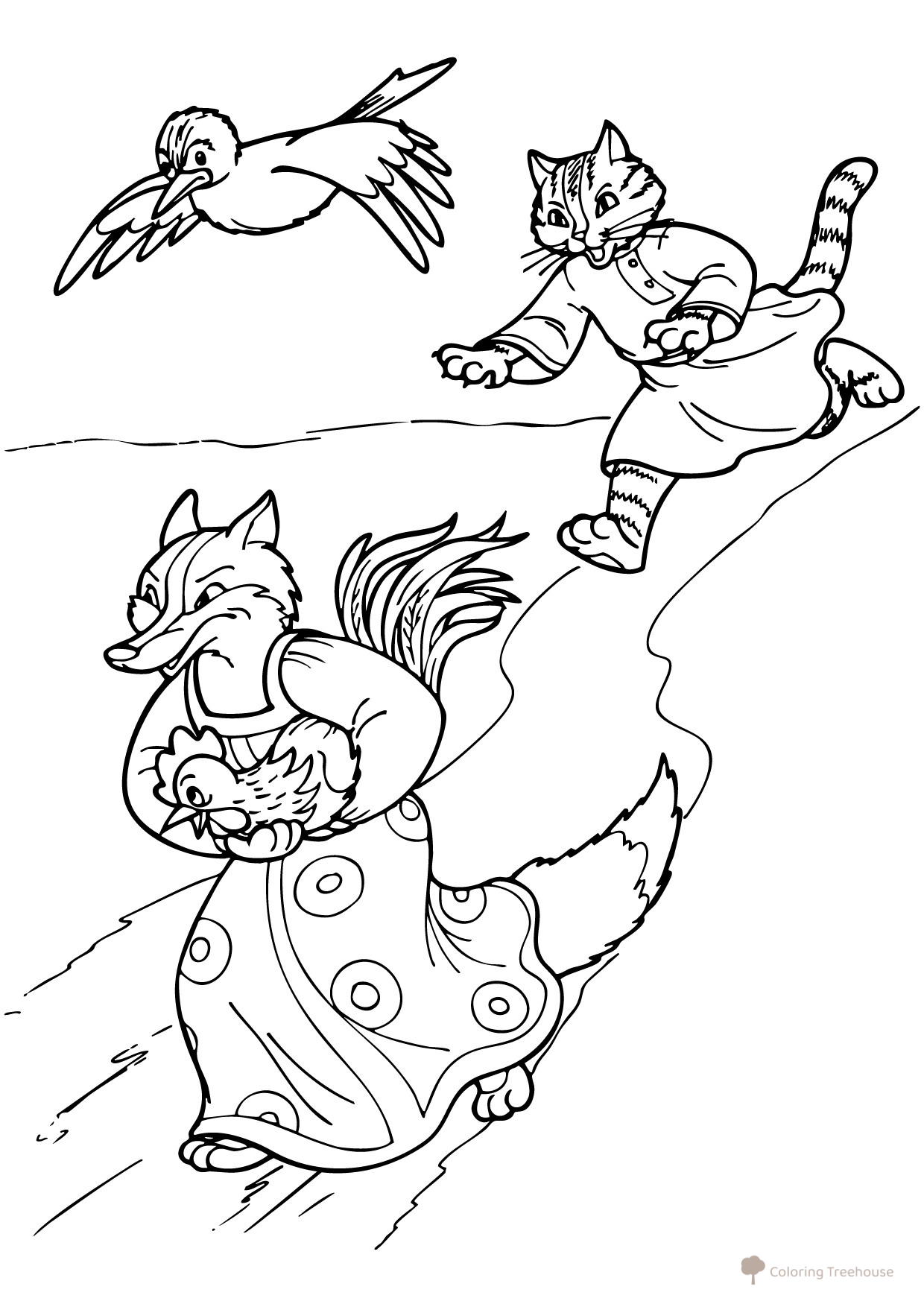 Rooster with a Golden Comb Coloring Page free printable Fairy Tale Coloring Pages coloring page