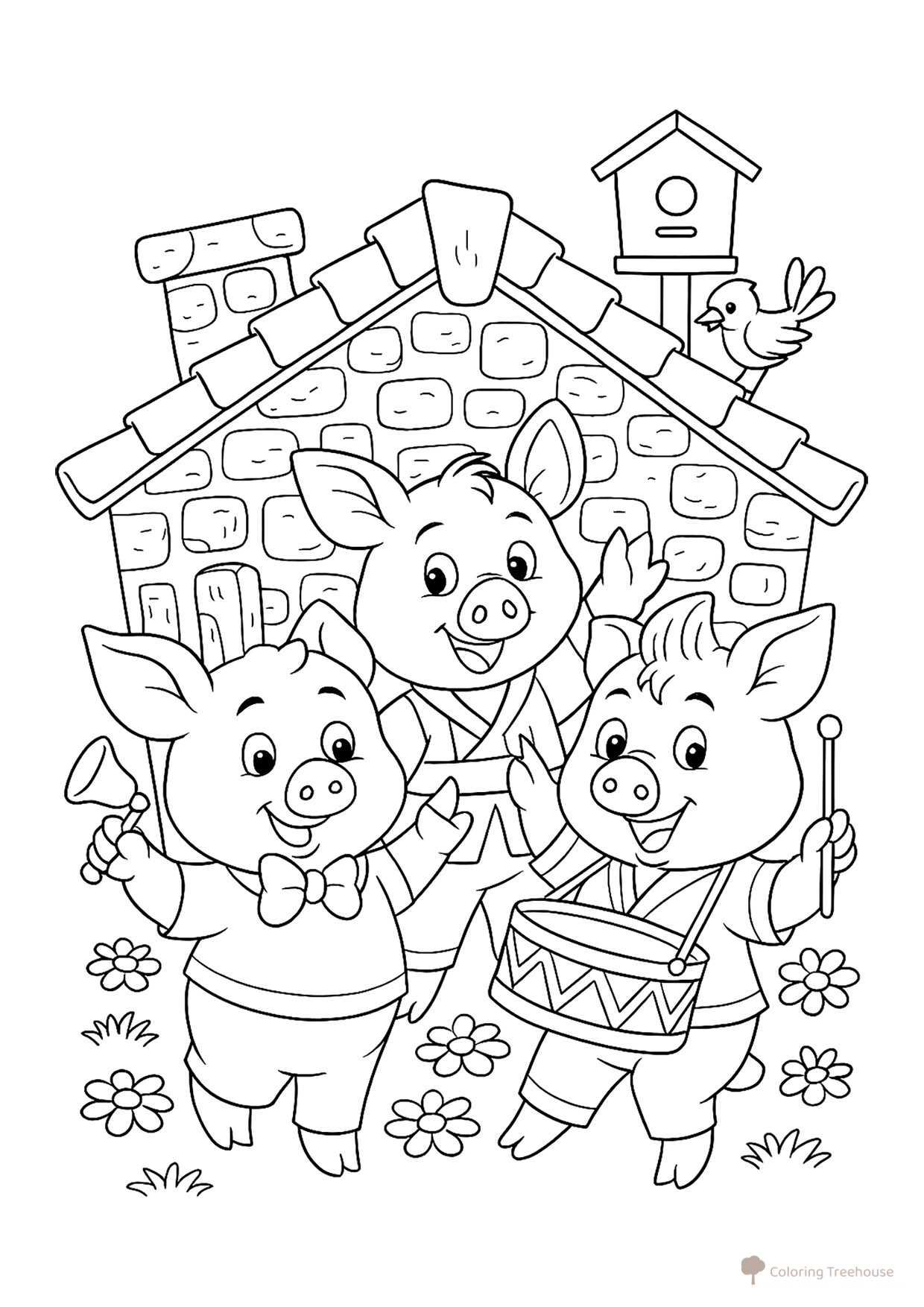 Página para colorear «Los tres cerditos bailan» dibujo para colorear gratis de Páginas para colorear de cuentos
