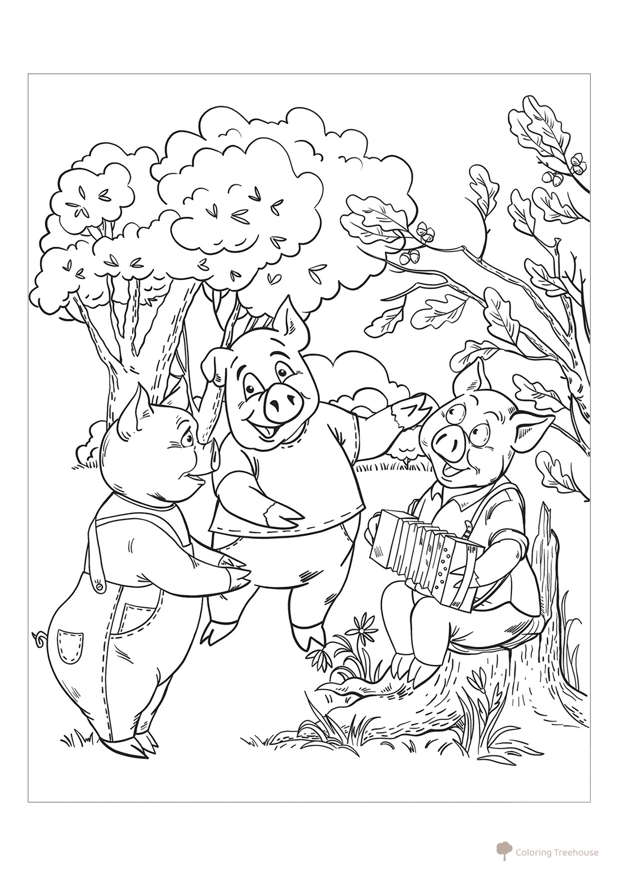 Three Little Pigs Having Fun Coloring Page free printable Fairy Tale Coloring Pages coloring page