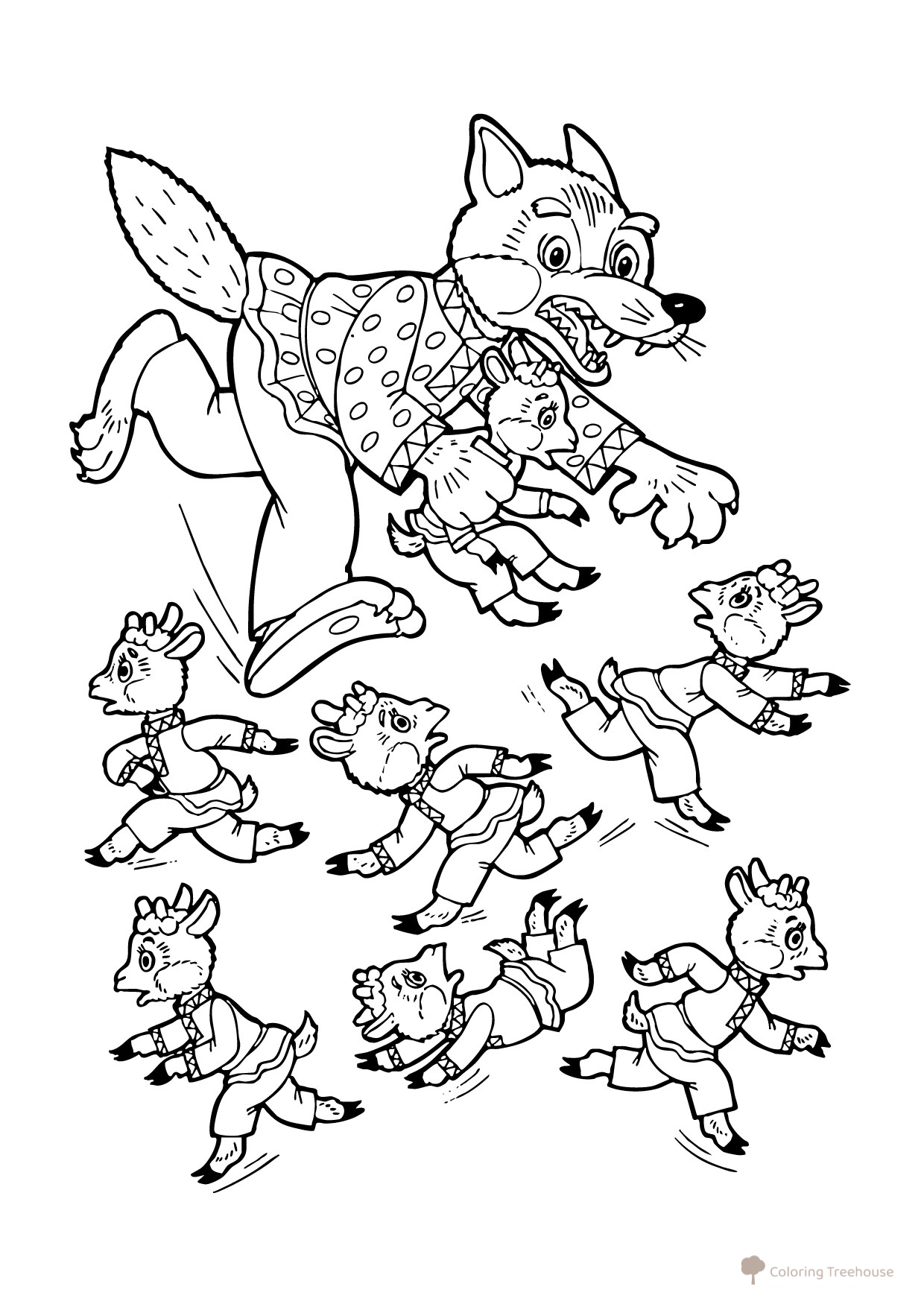 Página para colorear «El lobo y los siete cabritos» dibujo para colorear gratis de Páginas para colorear de cuentos