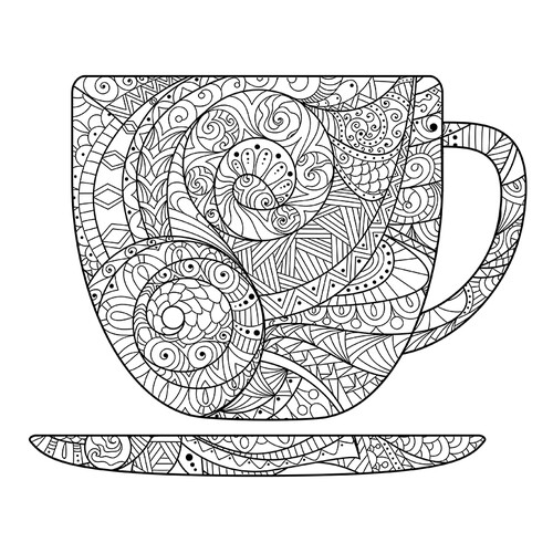 Libro para colorear Art-terapia: Taza y platillo dibujo para colorear gratis de Art Therapy Coloring Pages