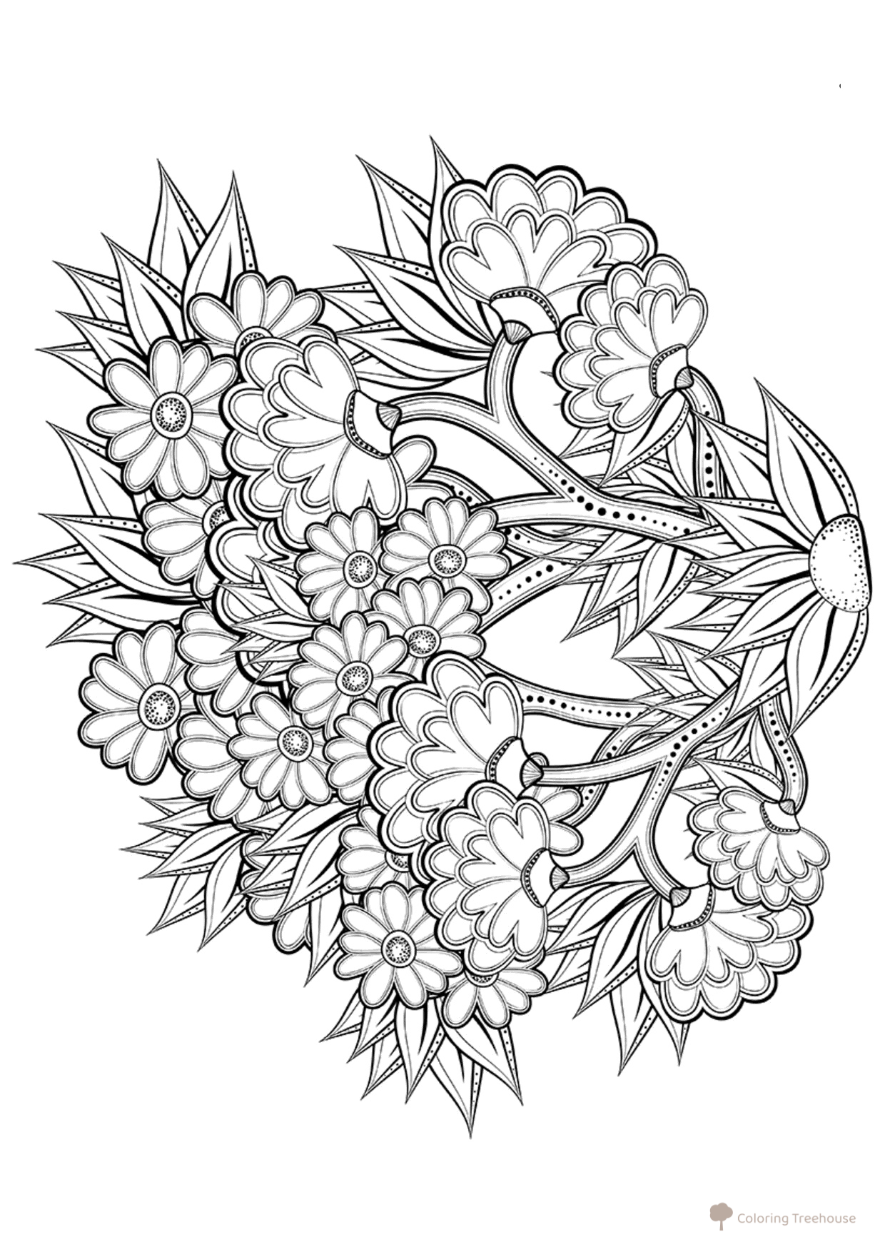 Página para colorear "Arte-terapia: Árbol floral" dibujo para colorear gratis de Art Therapy Coloring Pages