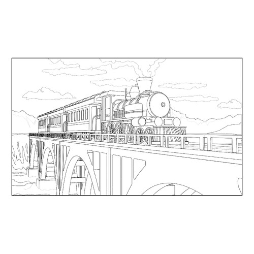 Página para colorear «Locomotora en el puente» dibujo para colorear gratis de Páginas para colorear de trenes, locomotoras y coches eléctricos