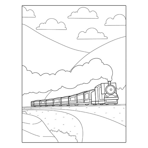 Steam Train in the Mountains Coloring Page free printable Train, Locomotive, and Electric Train Coloring Pages coloring page