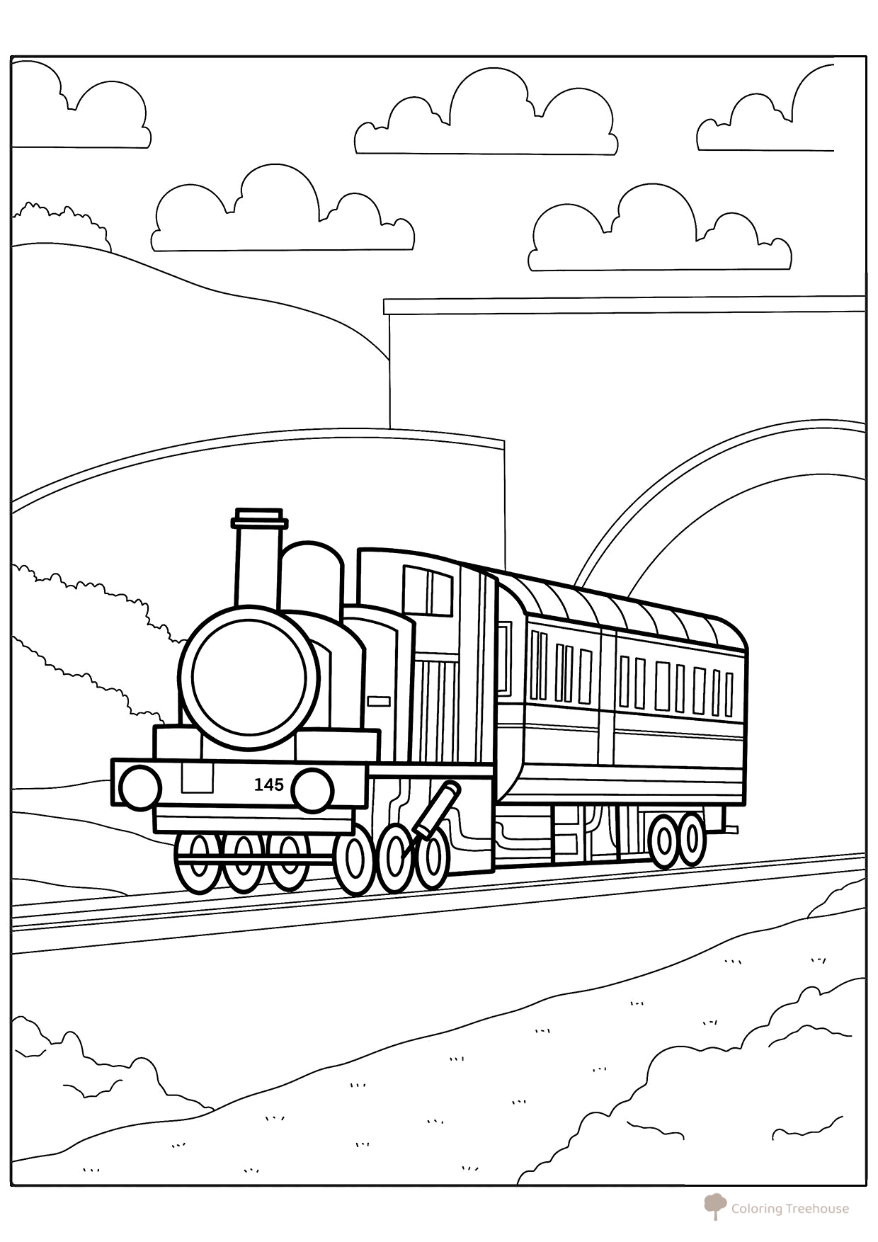 Página para colorear «Locomotora de tiempos pasados» dibujo para colorear gratis de Páginas para colorear de trenes, locomotoras y coches eléctricos