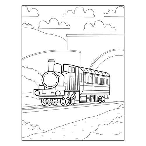 Página para colorear «Locomotora de tiempos pasados» dibujo para colorear gratis de Páginas para colorear de trenes, locomotoras y coches eléctricos
